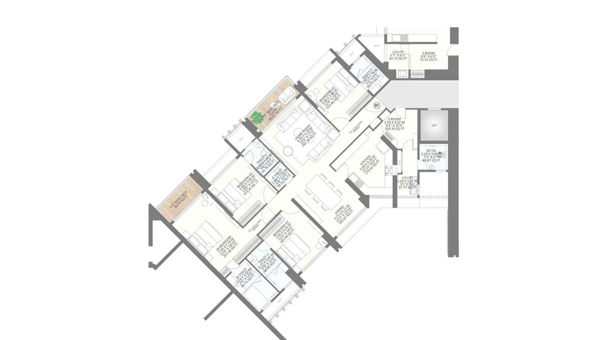 25-South-Floor-Plan-North-Tower-4-BHK-2142-Sqft