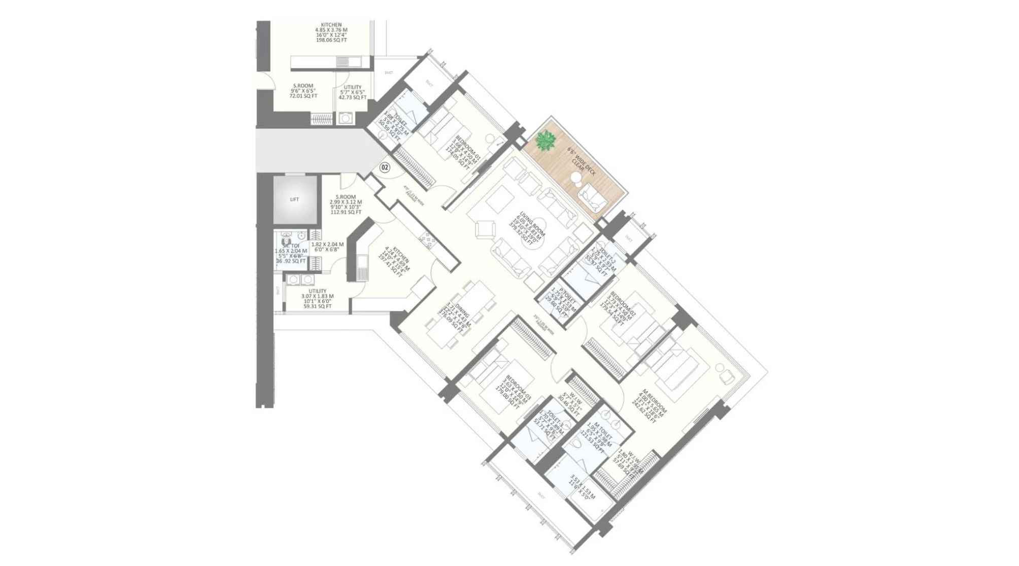 25-South-Floor-Plan-North-Tower-4-BHK-2510-Sqft