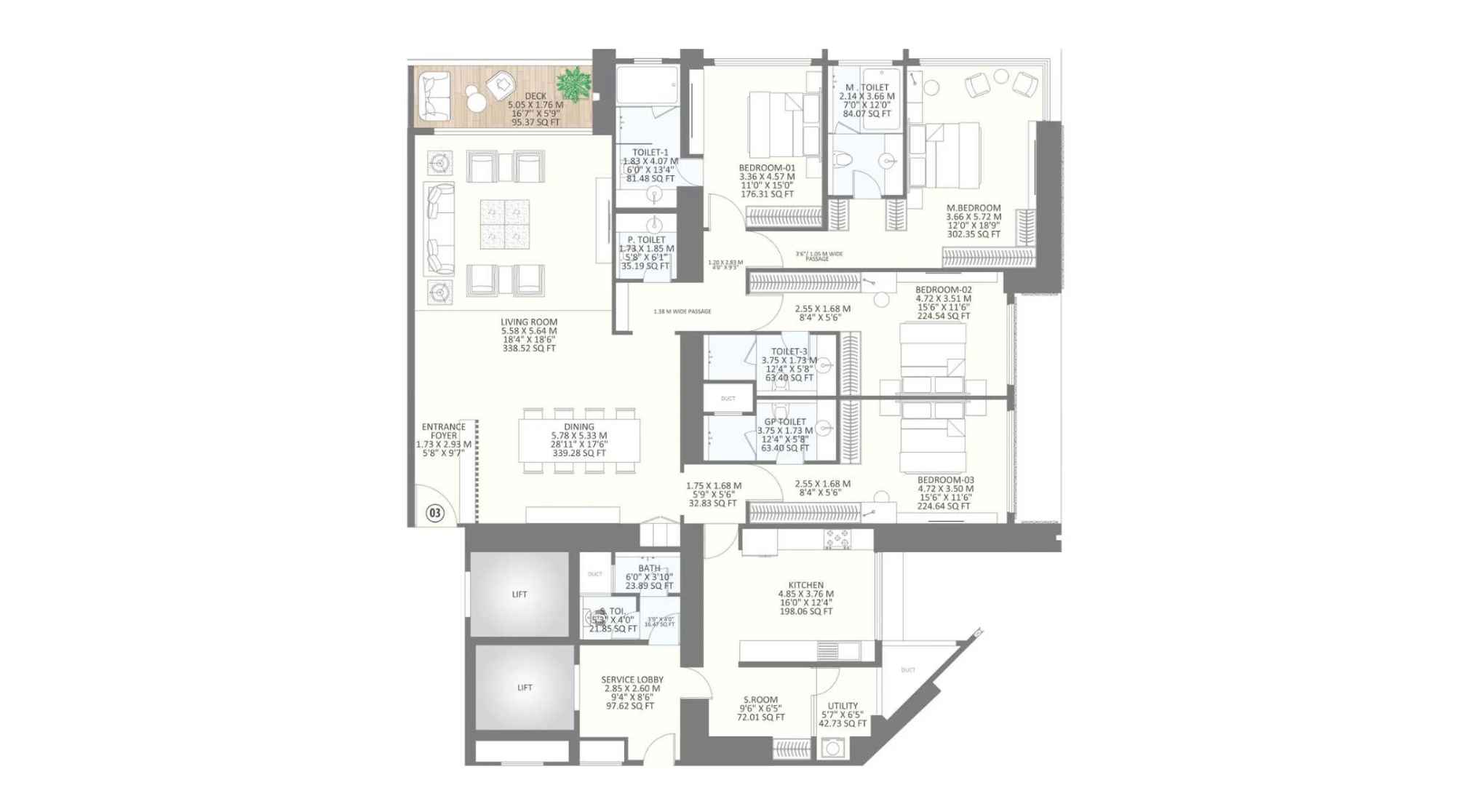25-South-Floor-Plan-North-Tower-4-BHK-2823-Sqft