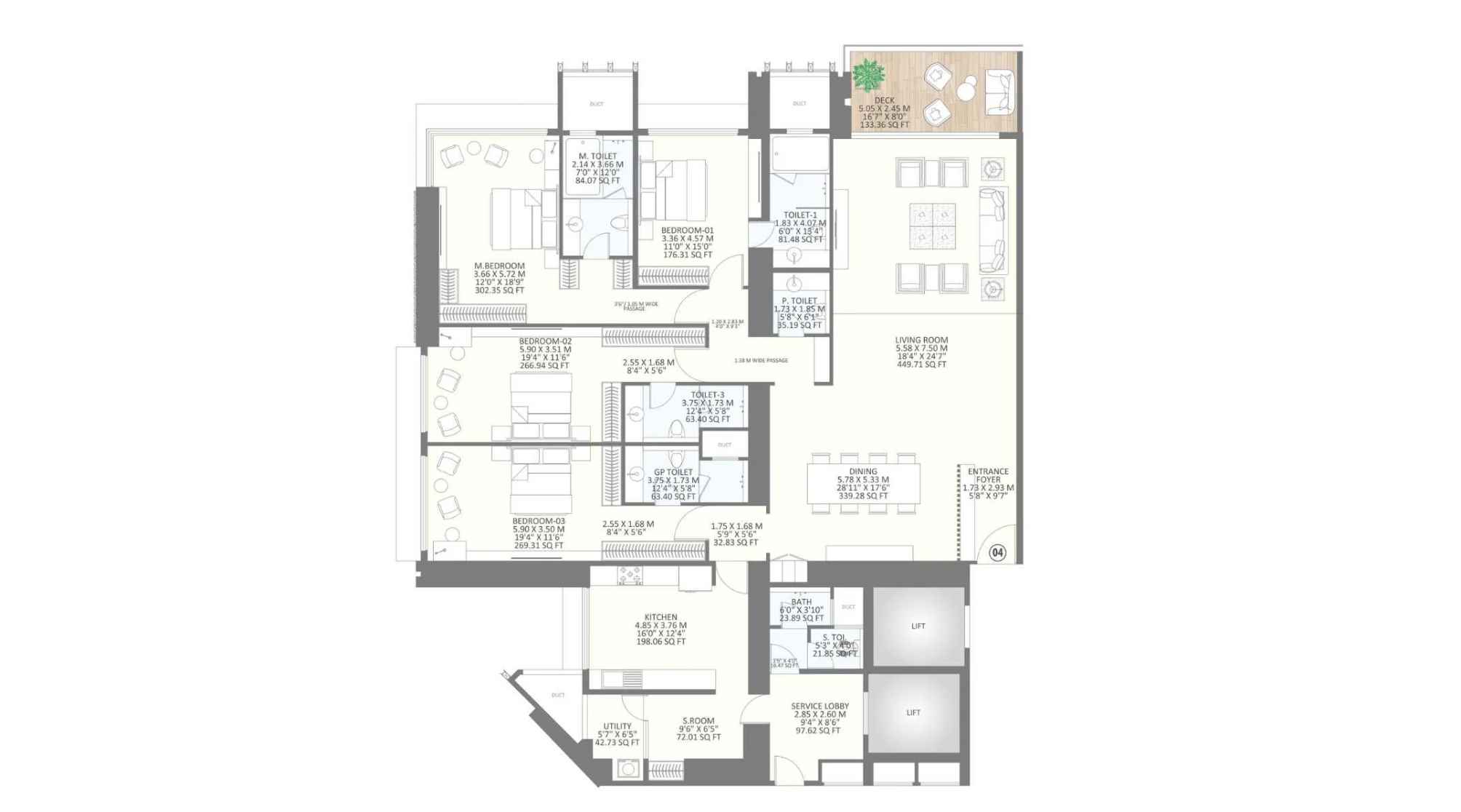 25-South-Floor-Plan-North-Tower-4-BHK-3050-Sqft