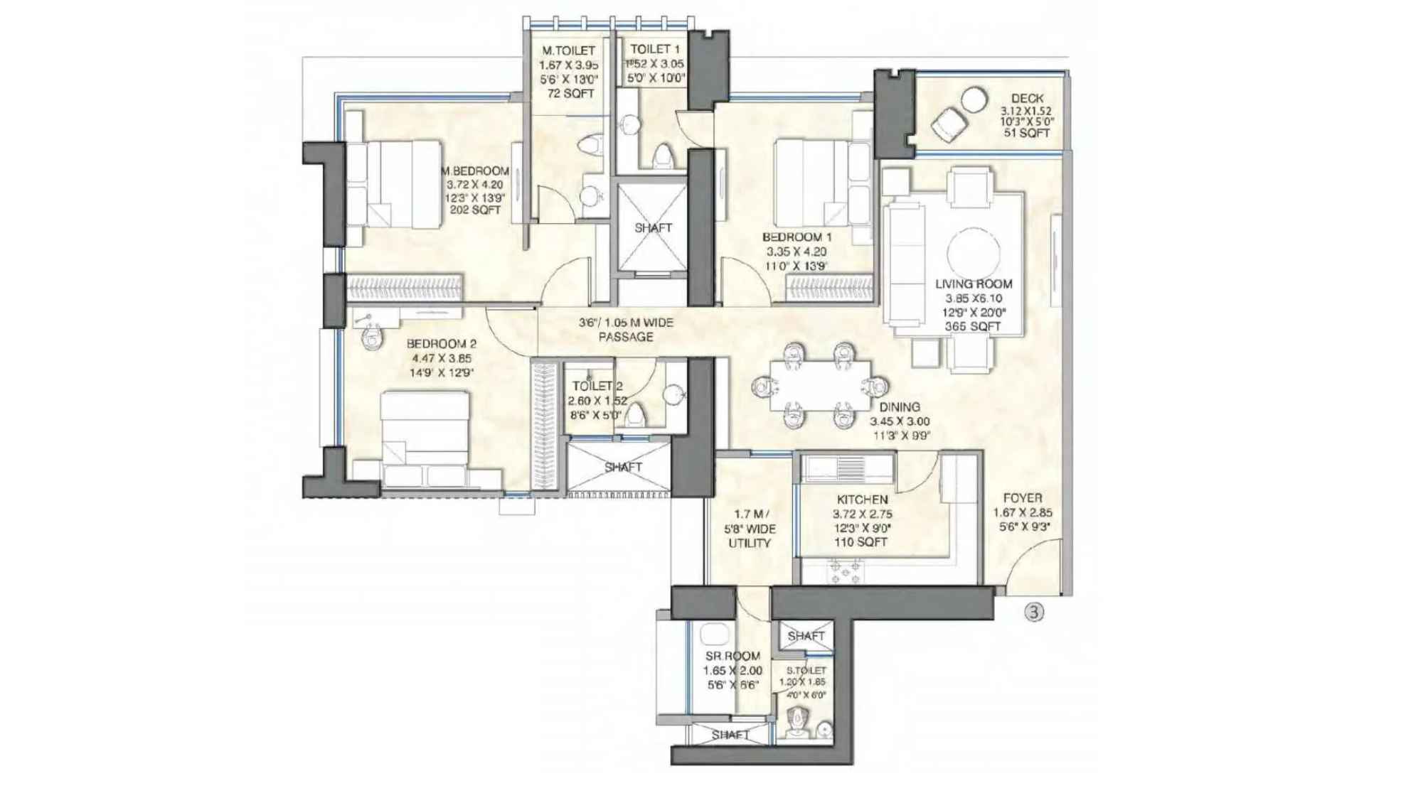 25-South-Floor-Plan-South-Tower-3-BHK-Apartment-No-3-1565-Sqft