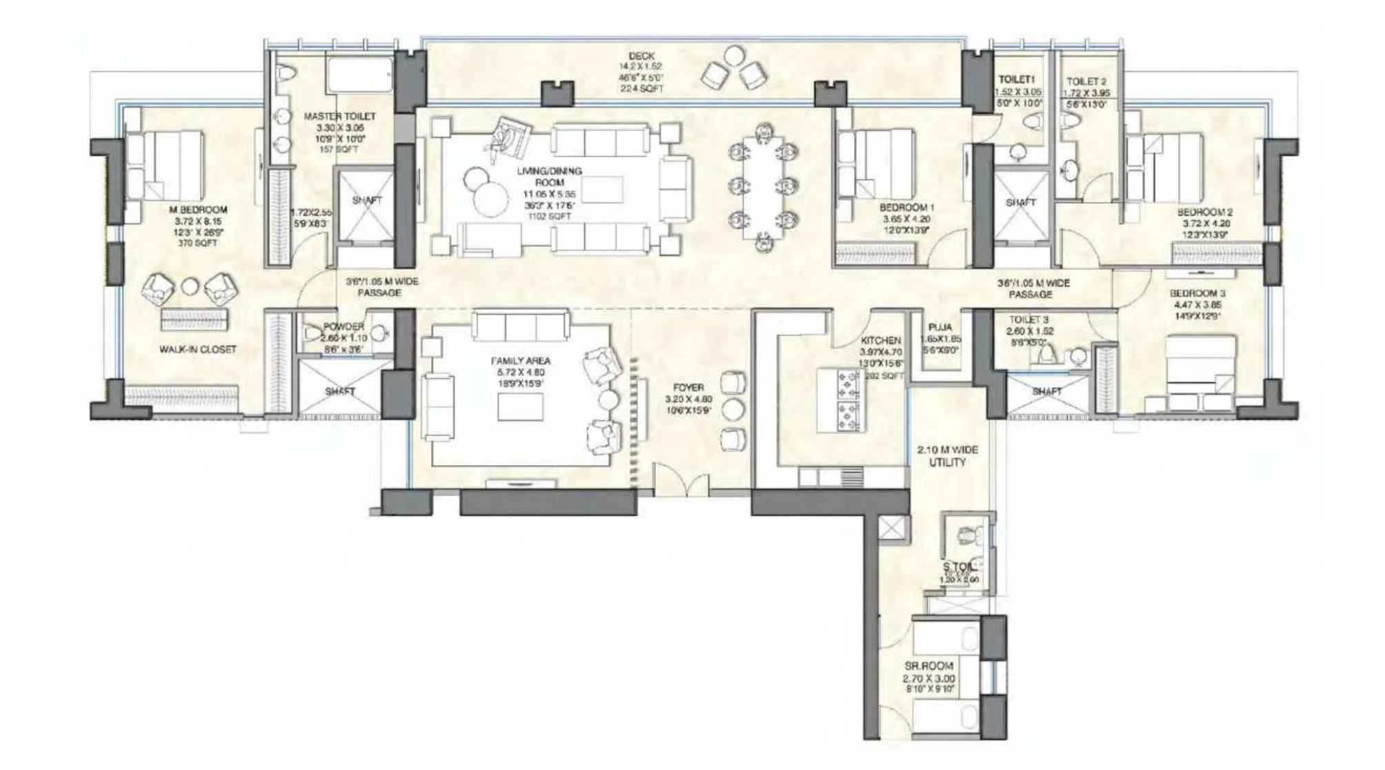 25-South-Floor-Plan-South-Tower-4-BHK-(With-Family-Living-Room-Large-Deck)-Apartment-No-3-3430-Sqft