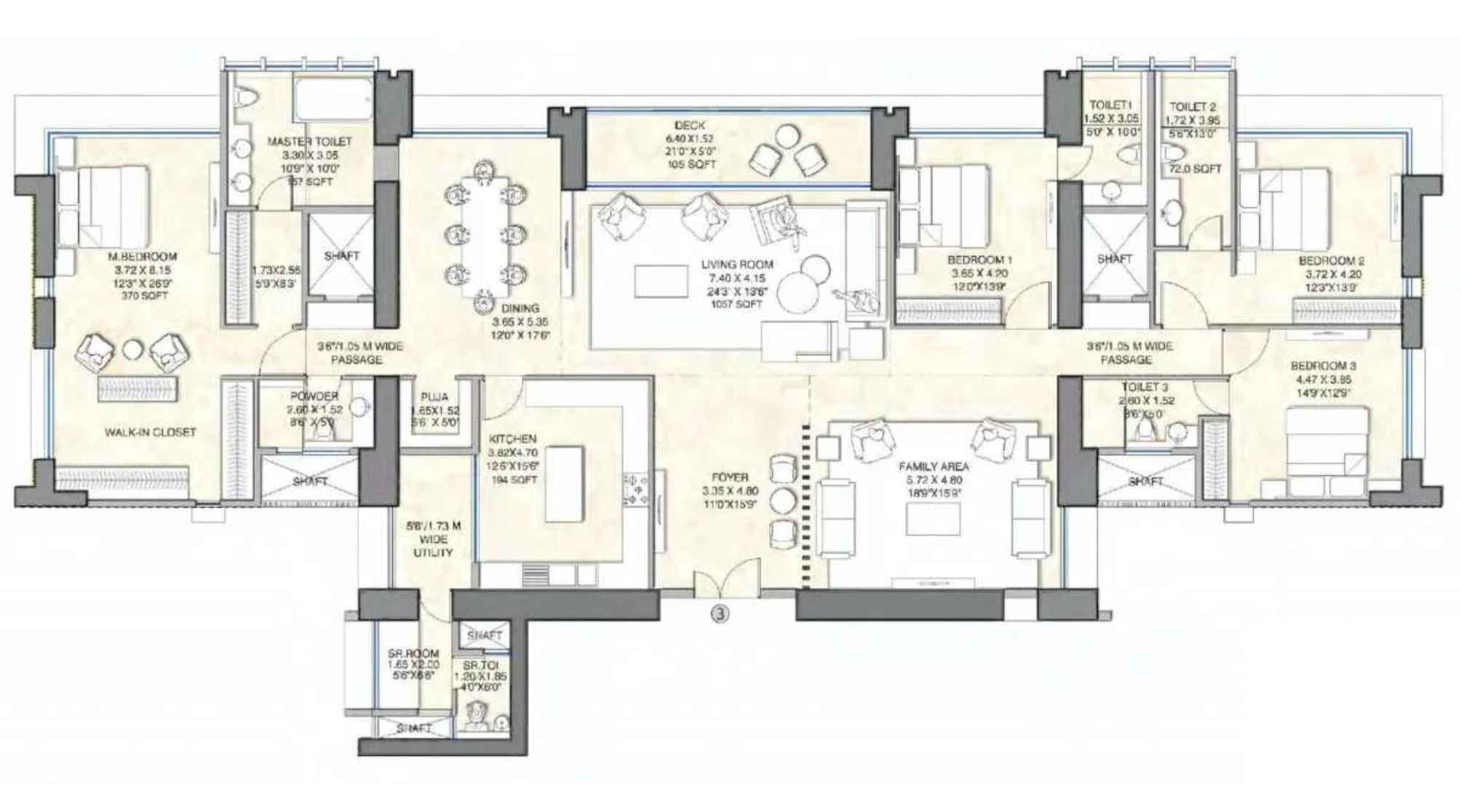 25-South-Floor-Plan-South-Tower-4-BHK-(With-Family-Room)-Apartment-No-3-3079-Sqft