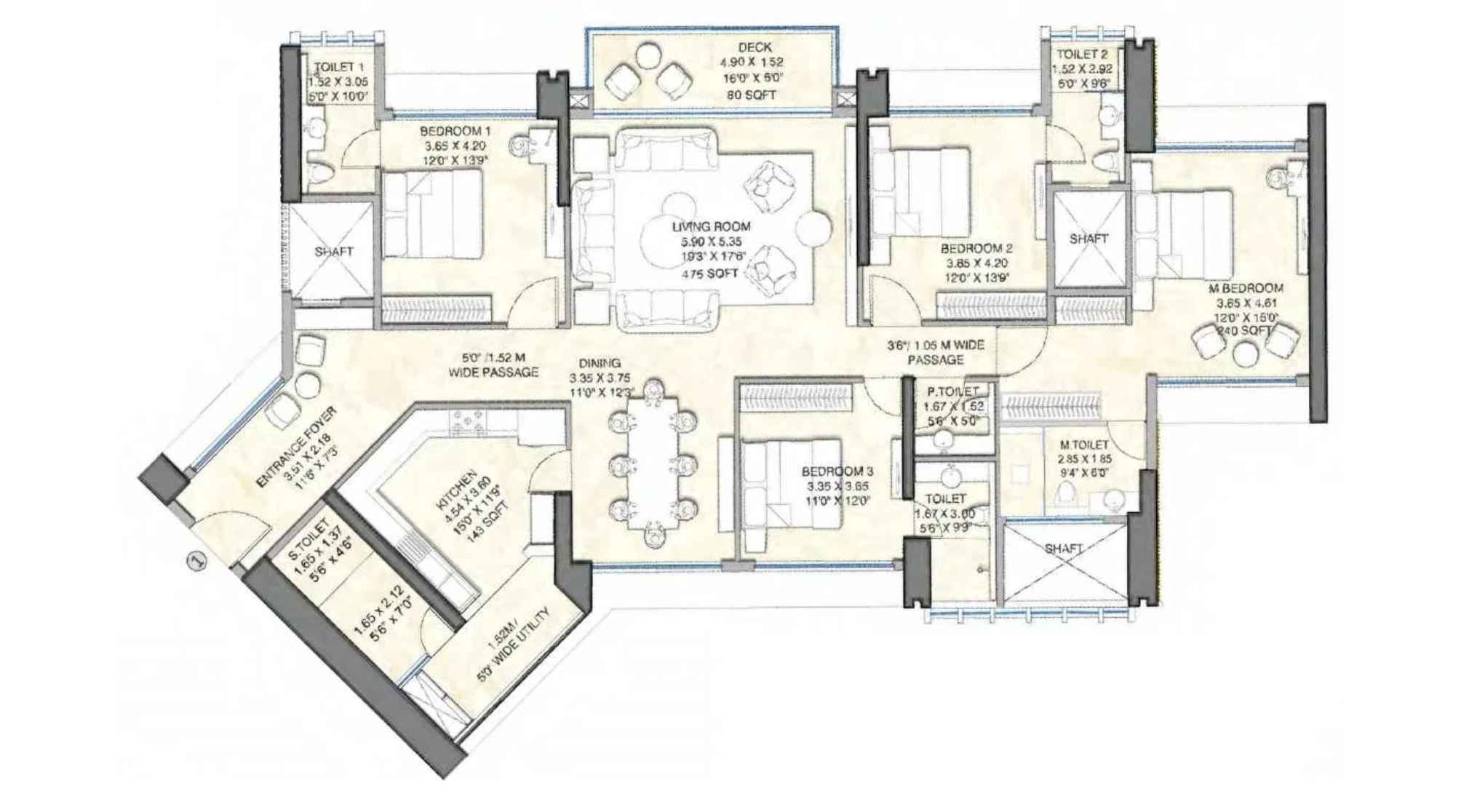 25-South-Floor-Plan-South-Tower-4-BHK-Apartment-No-1-2114-Sqft