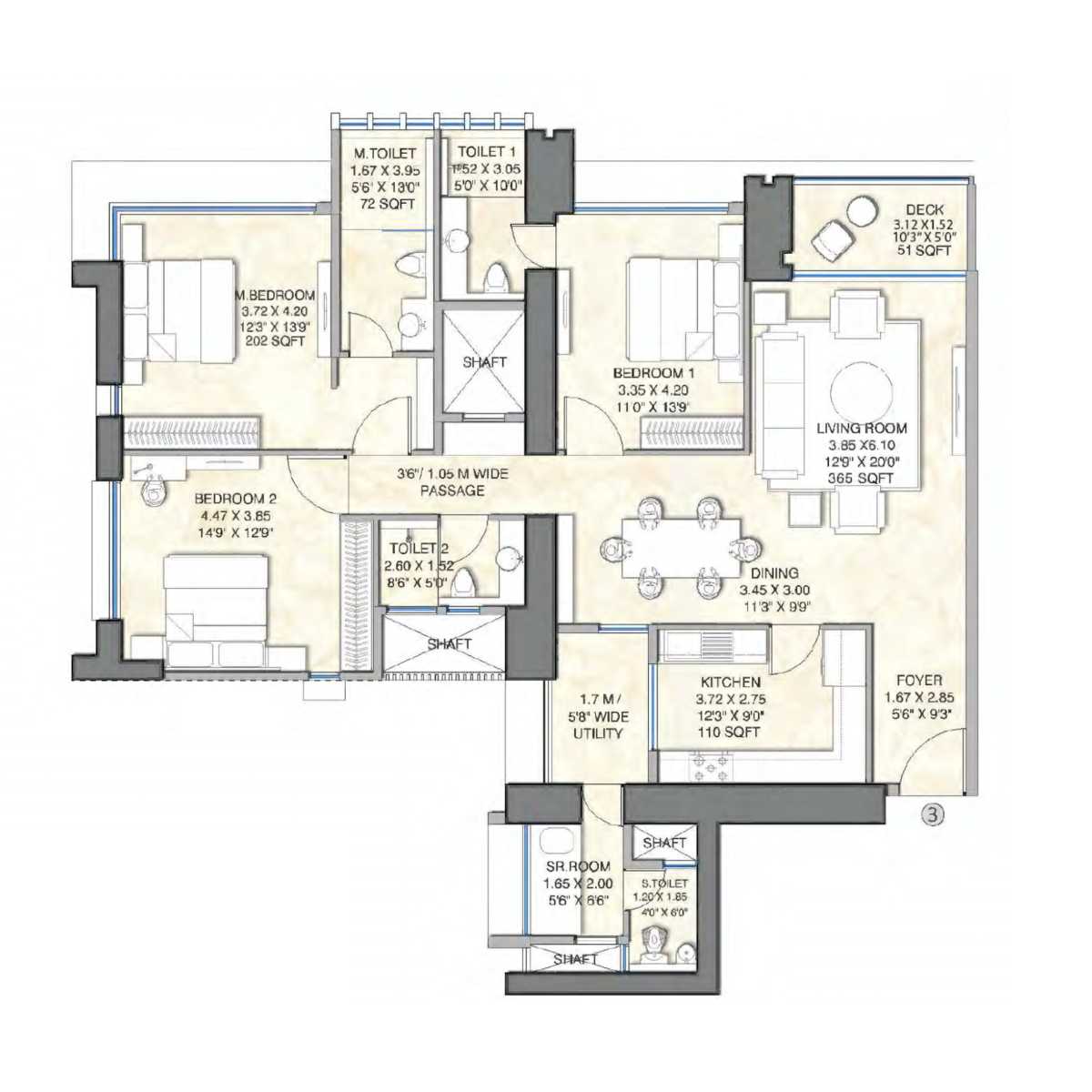 25-South-Floor-Plan-South-Tower-3-BHK-Apartment-No-3-1565-Sqft