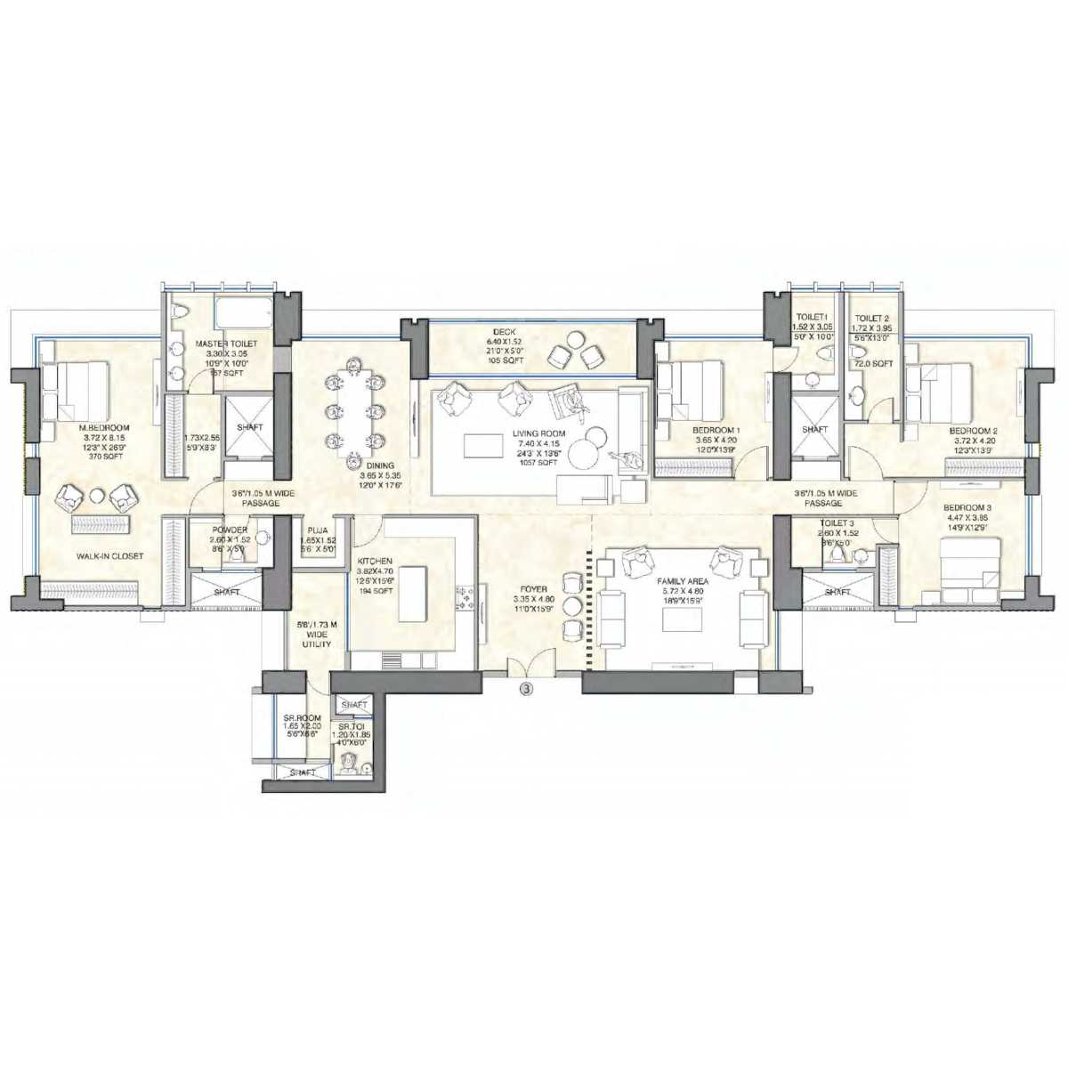 25-South-Floor-Plan-South-Tower-4-BHK-(With-Family-Room)-Apartment-No-3-3079-Sqft