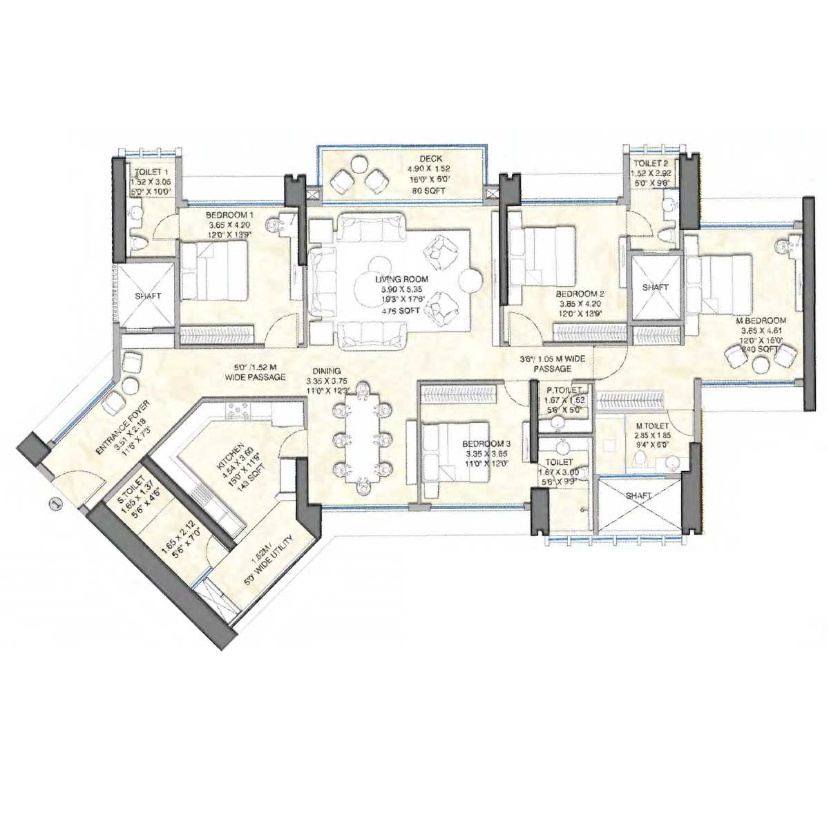 25-South-Floor-Plan-South-Tower-4-BHK-Apartment-No-1-2114-Sqft