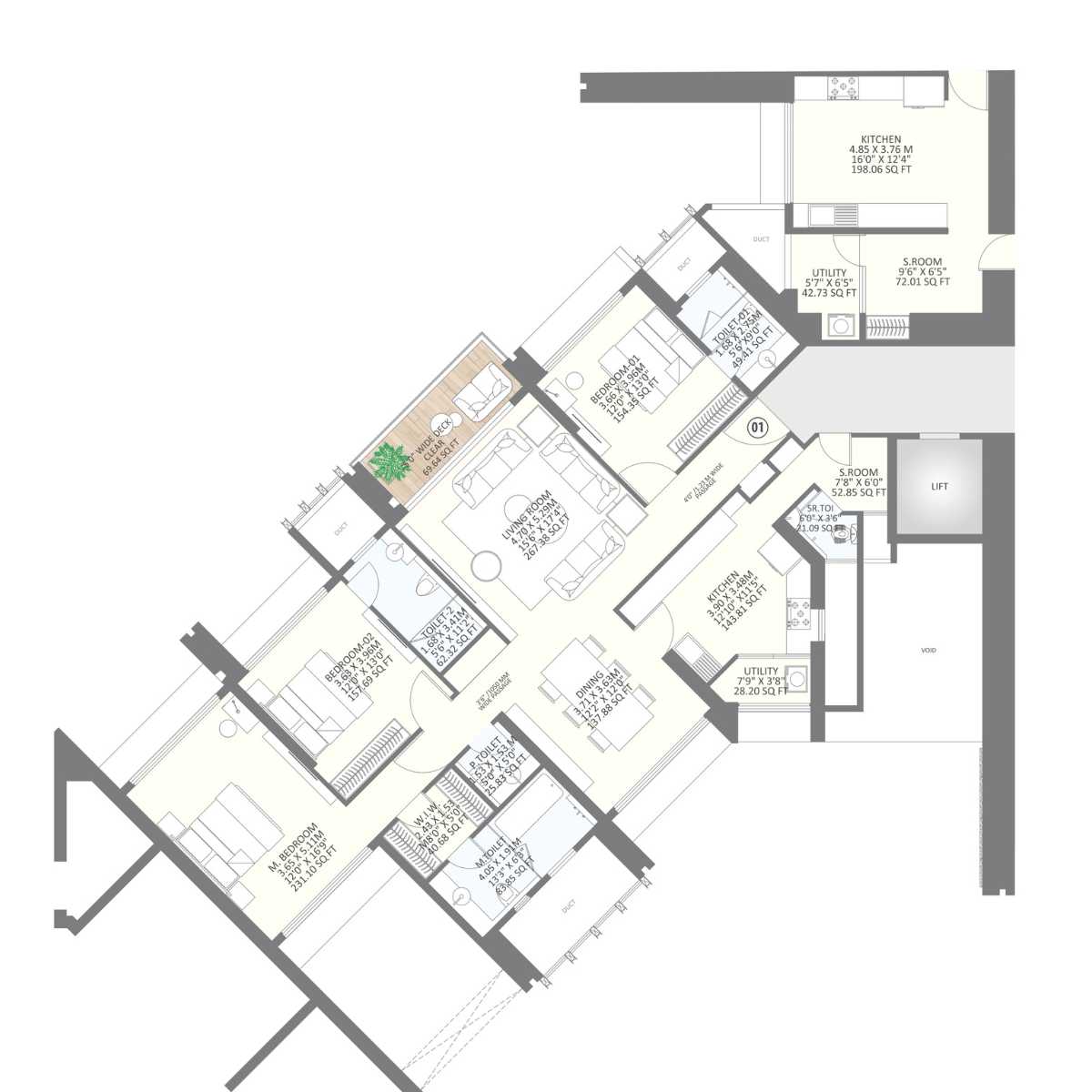 25-South-Floor-Plan-North-Tower-3-BHK-1721-Sqft