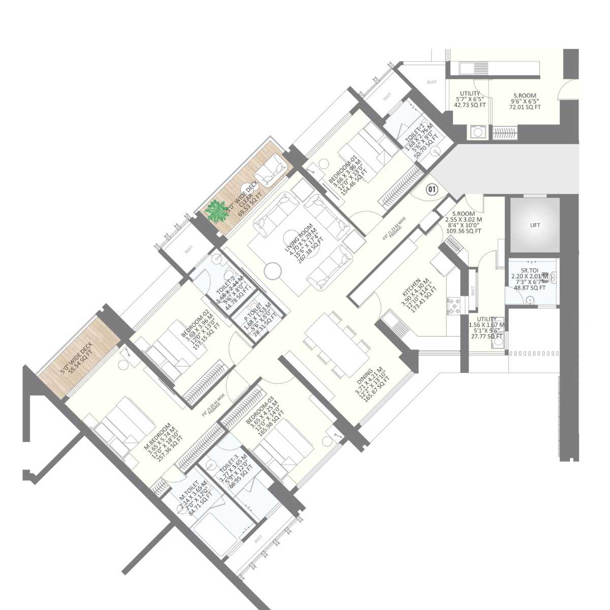 25-South-Floor-Plan-North-Tower-4-BHK-2142-Sqft