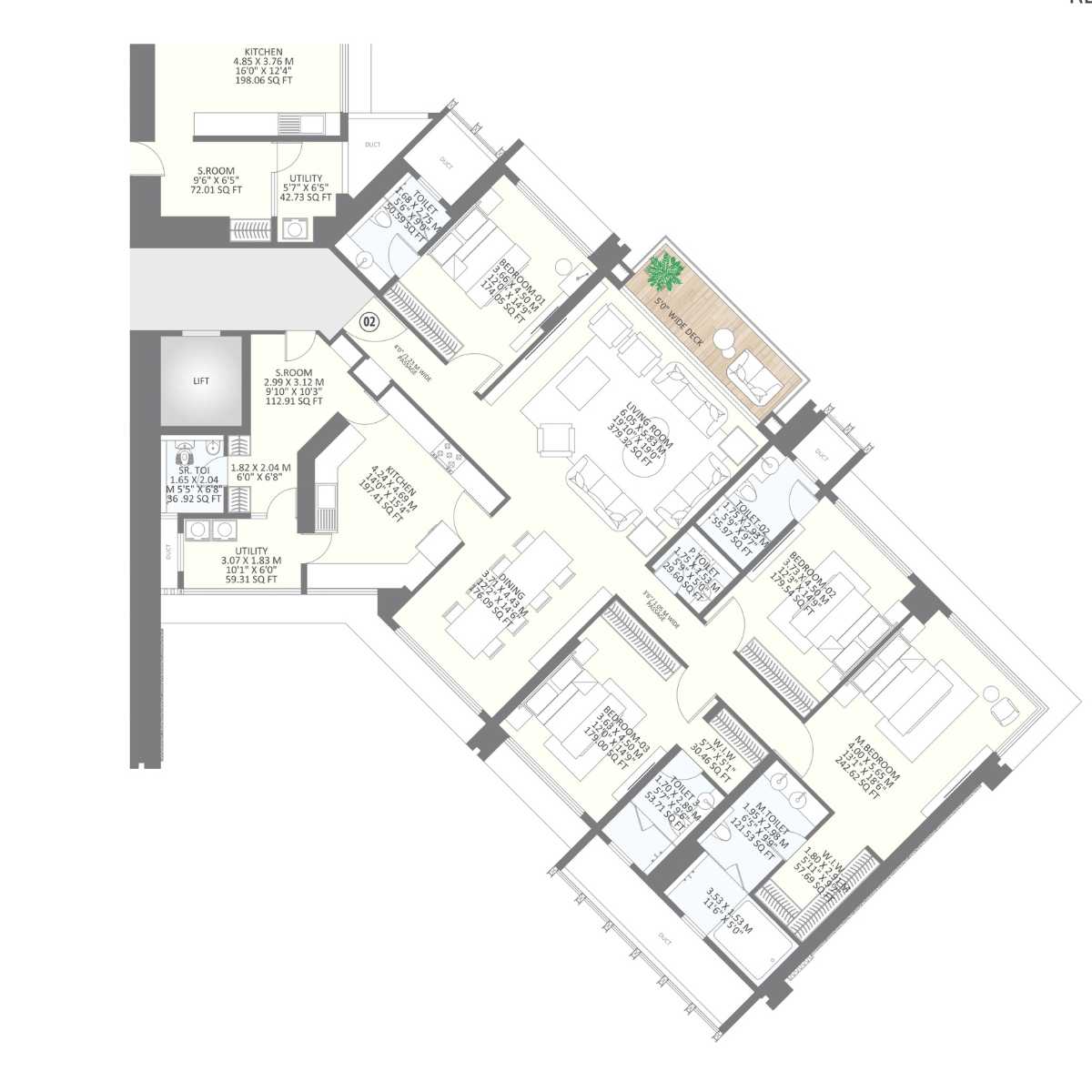 25-South-Floor-Plan-North-Tower-4-BHK-2486-Sqft