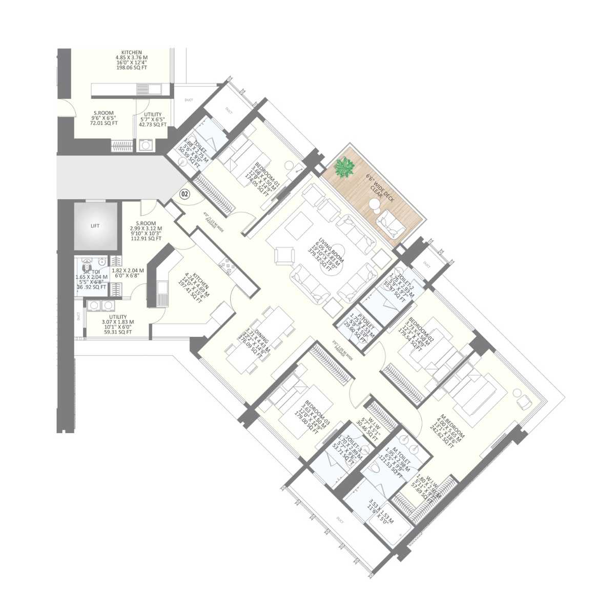 25-South-Floor-Plan-North-Tower-4-BHK-2510-Sqft