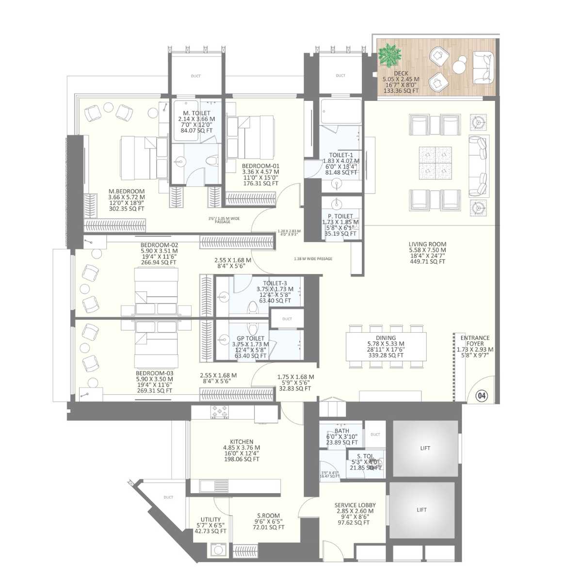 25-South-Floor-Plan-North-Tower-4-BHK-3050-Sqft